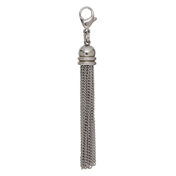 Tassel, stainless steel, 2-3/4 inches with 5mm jump ring and lobster claw clasp. Sold individually. image number 0