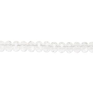 Bead, Czech fire-polished glass, clear, 5x4mm faceted rondelle. Sold per 15-1/2" to 16" strand.