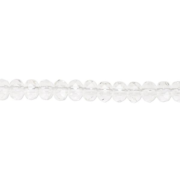 Bead, Czech fire-polished glass, clear, 5x4mm faceted rondelle. Sold per 15-1/2" to 16" strand. image number 0