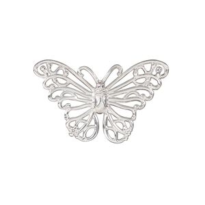 Component, sterling silver, 29x17.5mm single-sided butterfly. Sold individually.