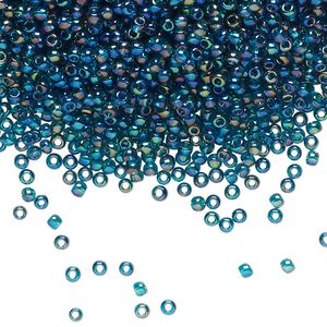 Seed bead, TOHO BEADS®, glass, pkg/50g, #11 round, translucent rainbow teal (TR-11-167BD).