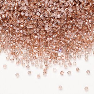 Seed bead mix, Miyuki Delica®, glass, pkg/250g, #11 round, translucent inside dyed color luster beige/peony pink mix.
