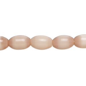 Bead, fiber optic glass, pkg/14 inch, opaque peach, 11x7mm center-drilled oval.