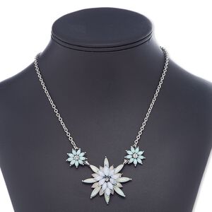 Necklace, acrylic / glass rhinestone / antique silver-plated steel / "pewter" (zinc-based alloy), multicolored, 40x40mm flower, 18 inches with 2-inch extender chain and lobster claw clasp. Sold individually.