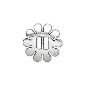 Slide, antiqued silver-finished "pewter" (zinc-based alloy), 20x20mm single-sided flower, 6x2.5mm hole. Sold per pkg of 6.
