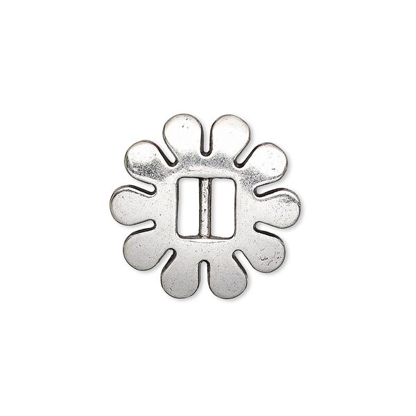 Slide, antiqued silver-finished "pewter" (zinc-based alloy), 20x20mm single-sided flower, 6x2.5mm hole. Sold per pkg of 6. image number 0