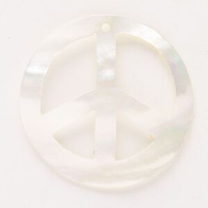 Focal, mother-of-pearl shell (bleached), 50-51mm domed peace sign, Mohs hardness 3-1/2. Sold individually.