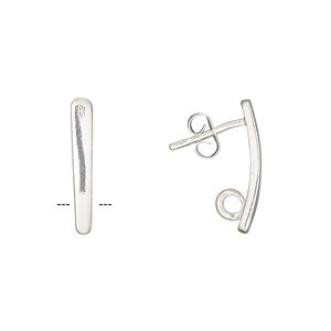 Earstud 1pkg2 sterling silver, 18x3mm curved bar / closed loop / earnuts, 1 pair