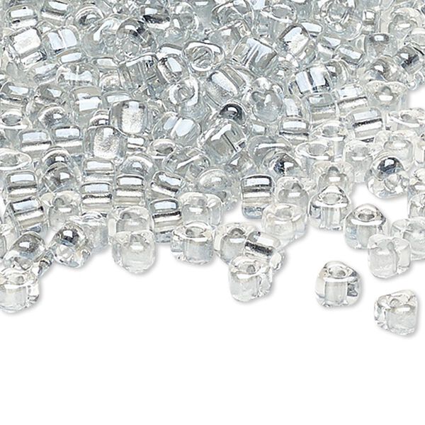Seed bead, Miyuki, glass, transparent clear color-lined platinum, (TR1105), #5 triangle. Sold per 25-gram pkg. image number 0