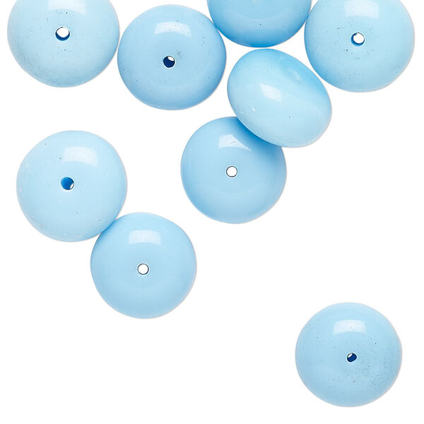 Bead, vintage German pressed glass, opaque light blue, 11x6mm-12x7mm rondelle. Sold per pkg of 10. image number 0