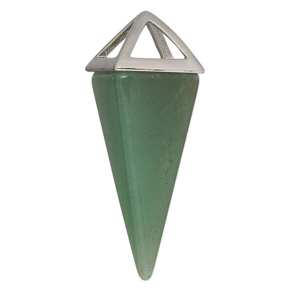 Focal 1pkg1 green aventurine and "pewter" (zinc-based alloy), 36x15mm-42x15mm imitation rhodium finish hand-cut 4-sided point B grade, natural image number 0