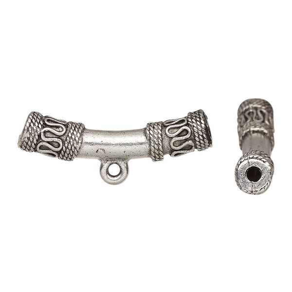 Bead, antiqued pewter (tin-based alloy), 28x6mm tube with loop. Sold individually. image number 0