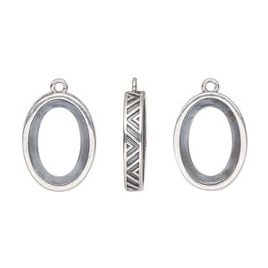 Drop, antiqued sterling silver, 16x12mm oval with 14x10mm oval setting and chevron design with open back. Sold individually.