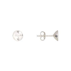 Earstud 1pkg2 sterling silver, 6.5mm round / SS29 rivoli or chaton glue-in setting / earnuts, 1 pair
