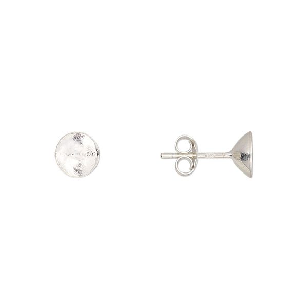 Earstud 1pkg2 sterling silver, 6.5mm round / SS29 rivoli or chaton glue-in setting / earnuts, 1 pair image number 0