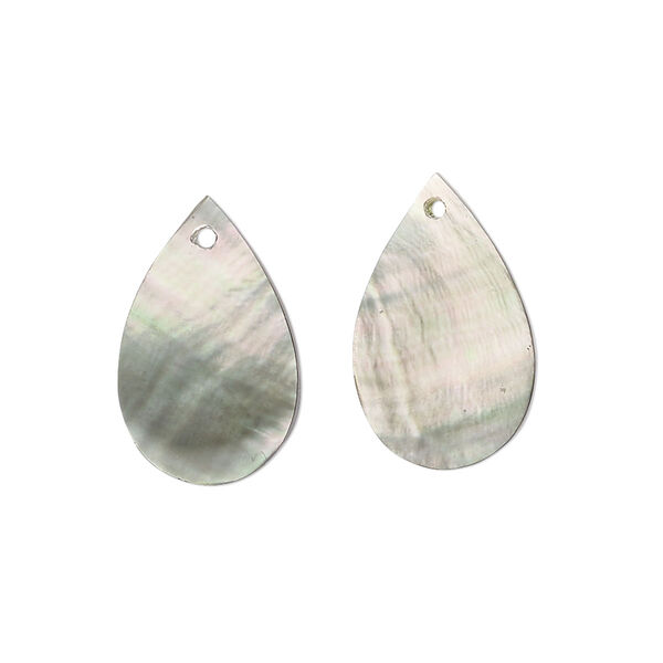 Drop, black lip shell (natural), 19x12mm hand-cut top-drilled teardrop, Mohs hardness 3-1/2. Sold per pkg of 2. image number 0
