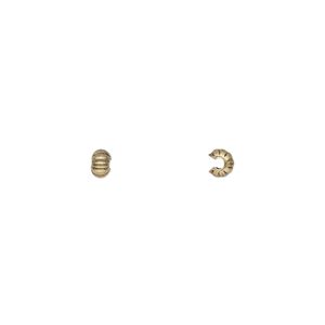 Crimp cover, antique gold-plated brass, 3.5x3mm corrugated rondelle. Sold per pkg of 100.