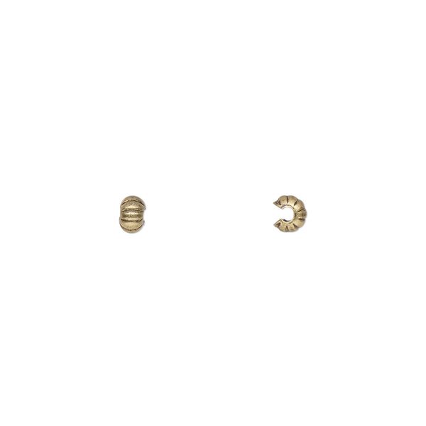 Crimp cover, antique gold-plated brass, 3.5x3mm corrugated rondelle. Sold per pkg of 100. image number 0