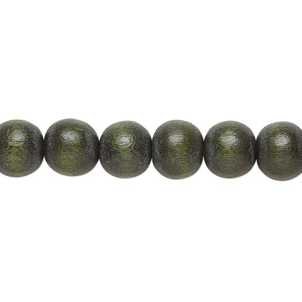 Bead 1pkg1, Taiwanese cheesewood (dyed / waxed), dark forest green, 7-8mm round, 15-1/2 to 16 inches. image number 0