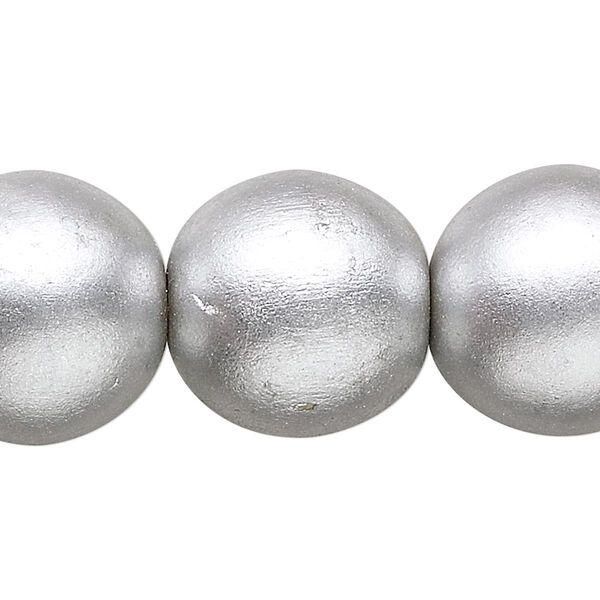 Bead, painted Taiwanese cheesewood (coated), metallic silver, 19-20mm round. Sold per 15-1/2" to 16" strand. image number 0