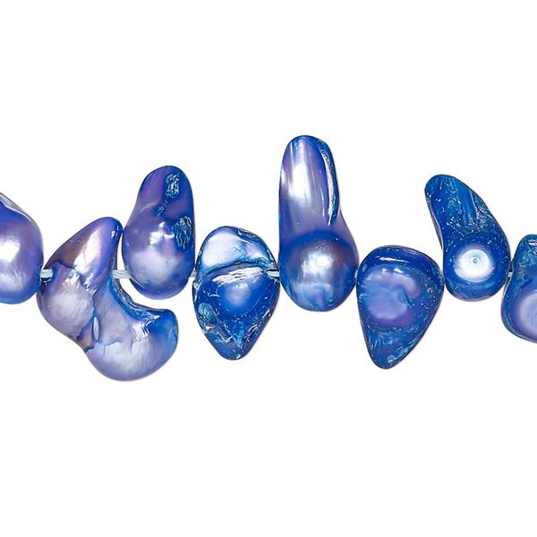 Pearl, cultured freshwater (dyed), periwinkle, 7x5mm-24x8mm baroque with 0.4mm hole, D grade, Mohs hardness 2-1/2 to 4. Sold per 15-inch strand. image number 0