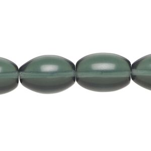 Bead, Czech glass, translucent dark forest green, 16x12mm oval. Sold per 8-inch strands, approximately 10 beads.
