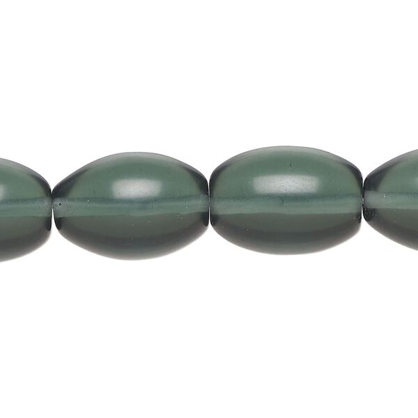 Bead, Czech glass, translucent dark forest green, 16x12mm oval. Sold per 8-inch strands, approximately 10 beads. image number 0