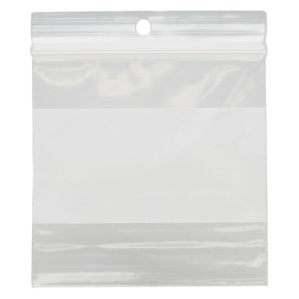 Bag, Tite-Lip™, plastic, clear and white, 3-inch top zip with block and hole. Sold per pkg of 100. image number 1