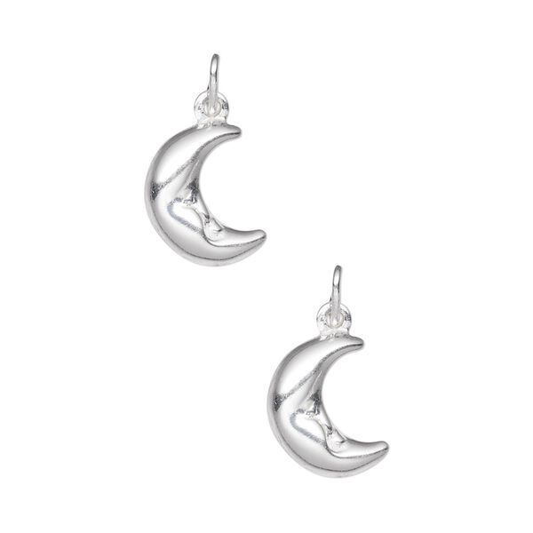 Charm, sterling silver, 12x11mm puffed moon face. Sold per pkg of 2. image number 0