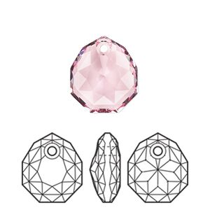 Drop 24pk light rose, Swarovski® 16x13.5mm pendant majestic 6436