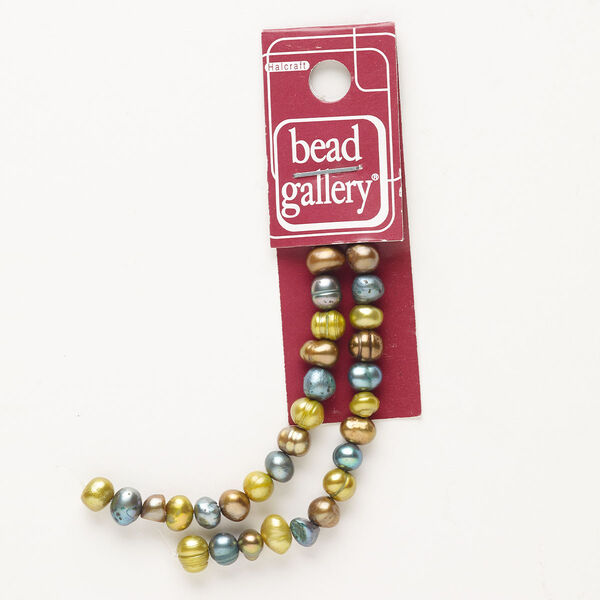 Pearl mix, cultured freshwater pearl (dyed), pkg/6 inches, mixed colors, 6-8mm semi-round, C+ grade. image number 0