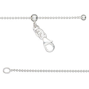 Chain 1pkg1, Gossamer™, sterling silver and silicone, 1mm ball, 16 to 24 inches with lobster claw clasp and 4mm adjustable slider bead.