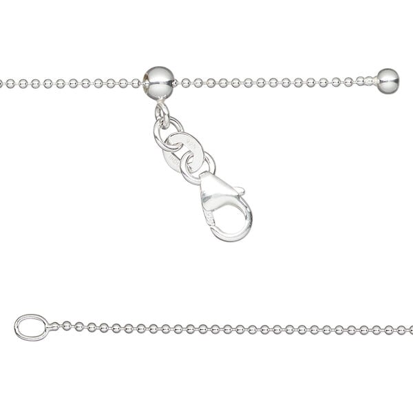 Chain 1pkg1, Gossamer™, sterling silver and silicone, 1mm ball, 16 to 24 inches with lobster claw clasp and 4mm adjustable slider bead. image number 0