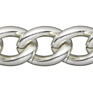 Chain 1pkg1 curb, 16mm, aluminum / anodized silver 5 foot unfinished