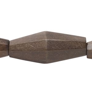 Bead, greywood (waxed), pkg/8 inches, grey brown, 35x15.5mm-37x16.5mm hand-cut double cone.
