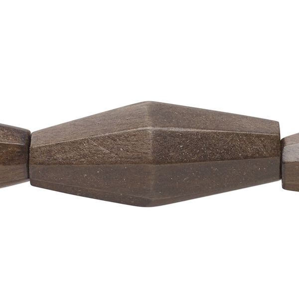 Bead, greywood (waxed), pkg/8 inches, grey brown, 35x15.5mm-37x16.5mm hand-cut double cone. image number 0
