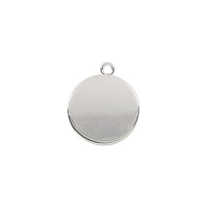 Drop, silver-plated steel, 15mm flat round. Sold per pkg of 100.
