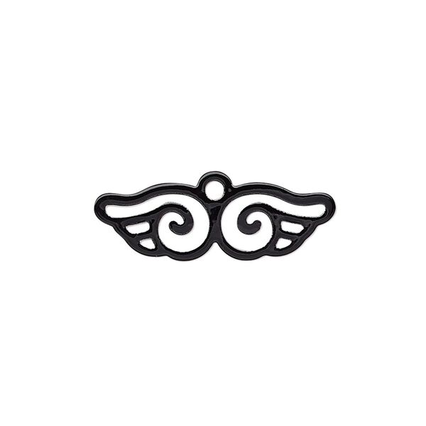 Charm, painted steel, black, 25x8mm wing with cutout. Sold per pkg of 10. image number 0