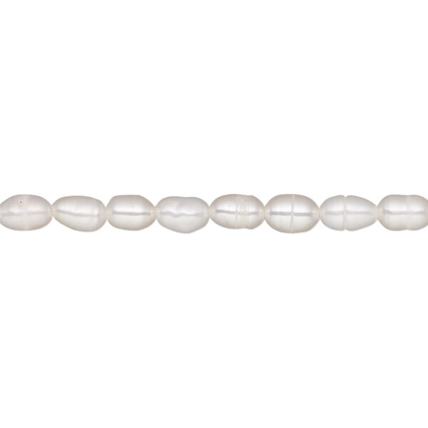 Pearl, White Lotus™, cultured freshwater (bleached), white, 3.5-4mm rice, C grade, Mohs hardness 2-1/2 to 4. Sold per 15-1/2" to 16" strand. image number 0
