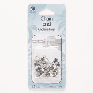 Cord/chain end, brass, pkg/32, silver finish, 7x5mm fold-over.
