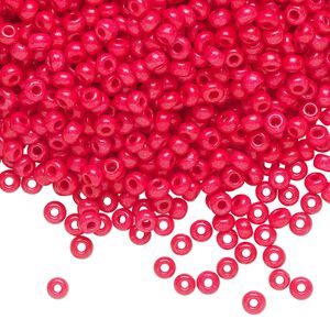 Seed bead, Preciosa Ornela Czech glass, pkg/50g, #8 rocaille, opaque terra intensive dyed red chalkwhite, (16A98).