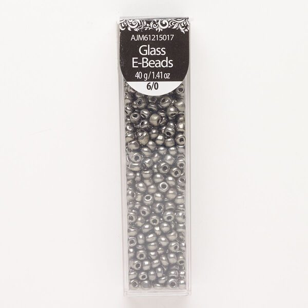 Seed bead, glass, pkg/40g, #6 round, opaque gunmetal. image number 0