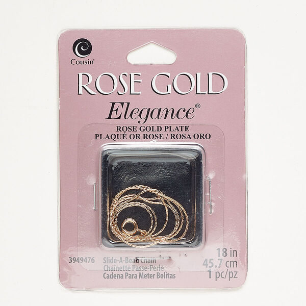 Chain, rose gold-plated copper, 1mm beading, 18 inches with springring clasp. Sold individually. image number 0