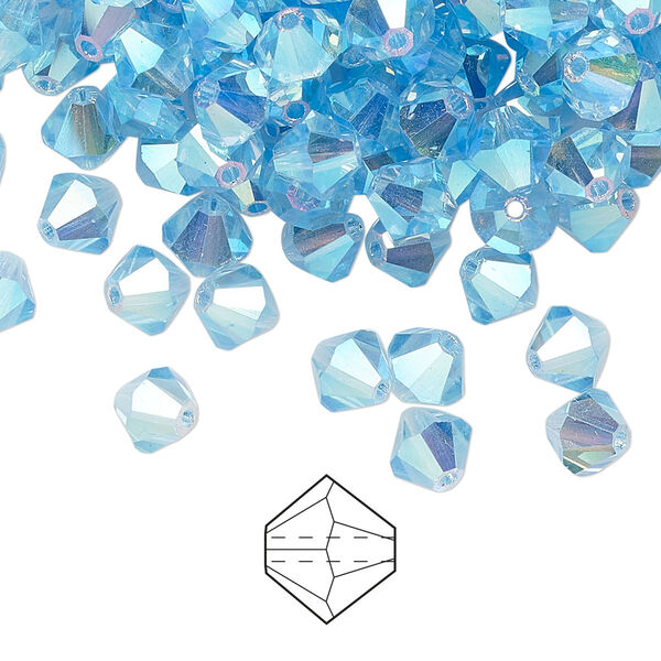 Bead 288pk aquamarine AB 2X, Preciosa Czech crystal 6mm bicone image number 0