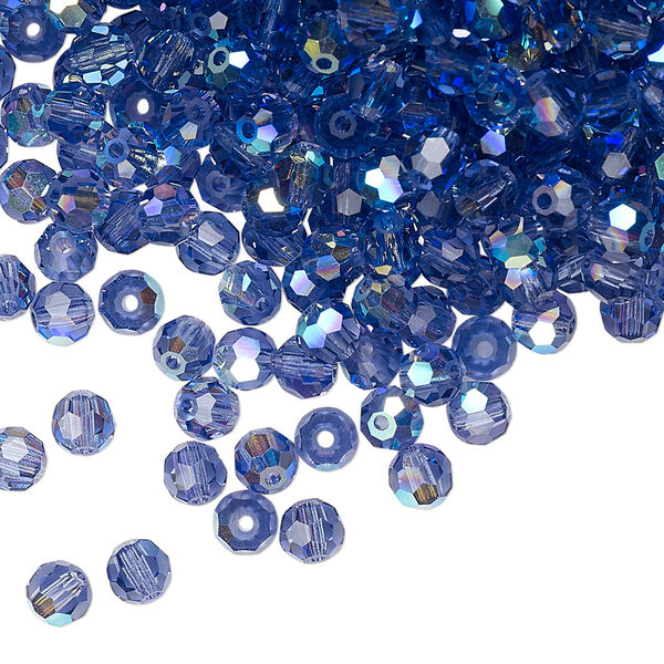 Bead 144pk tanzanite AB, Preciosa Czech crystal 4mm round image number 0