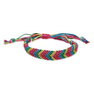 Bracelet, macramé, nylon, multicolored, 15mm wide with chevron design, adjustable from 5-1/2 to 9-1/2 inches with macramé knot closure. Sold individually.