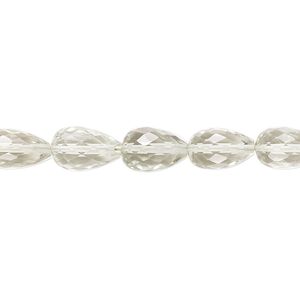 Green quartz 1pkg1, hand-cut micro-faceted teardrop bead 6.5 inch 8x6mm-12x7mm