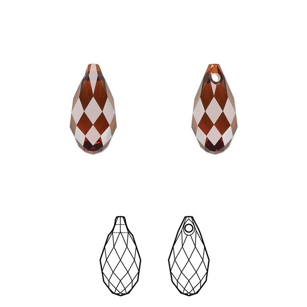 Briolette 2pk smoked amber, Crystal Passions® 13x6.5mm pendant drop 6010 image number 0
