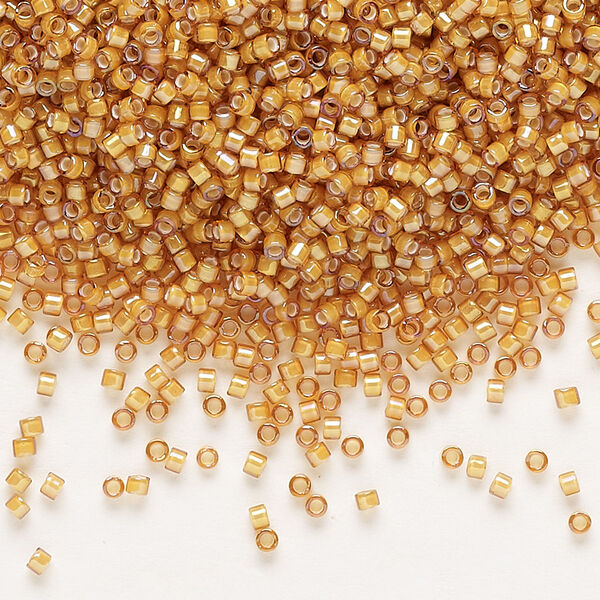Seed bead, Delica®, glass, pkg/50g, #11 round, translucent white-lined luster topaz (DB-1778). image number 0