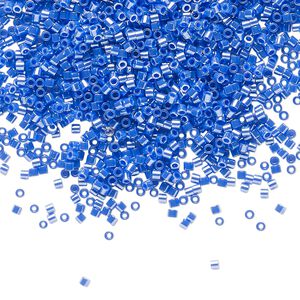 Seed bead, Delica®, glass, pkg/250g, #15 round, opaque luster cyan blue (DBS-1569).